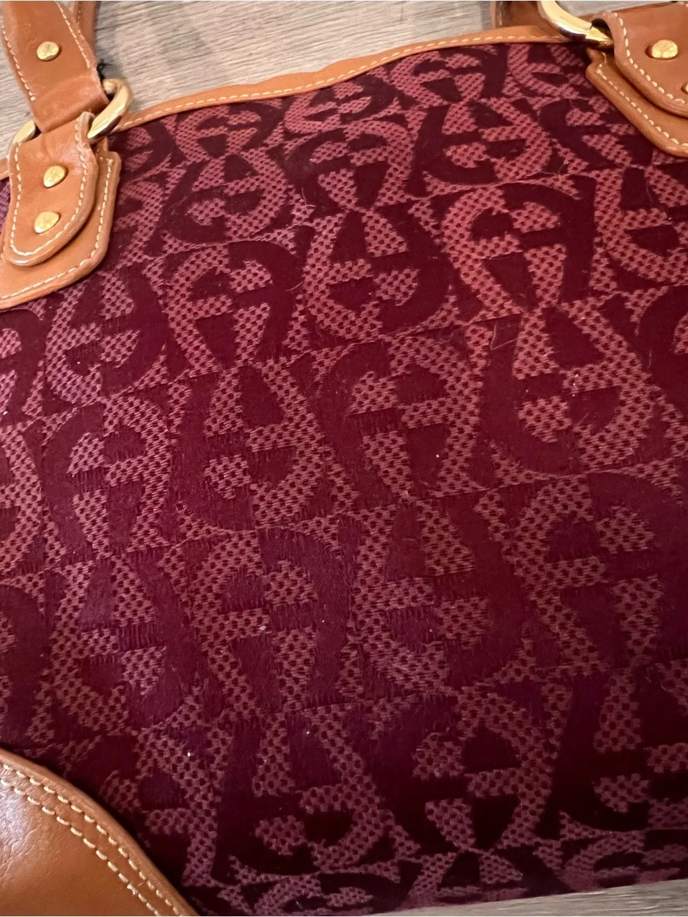 Etienne Aigner Burgundy and Tan Signature Shoulder Bag